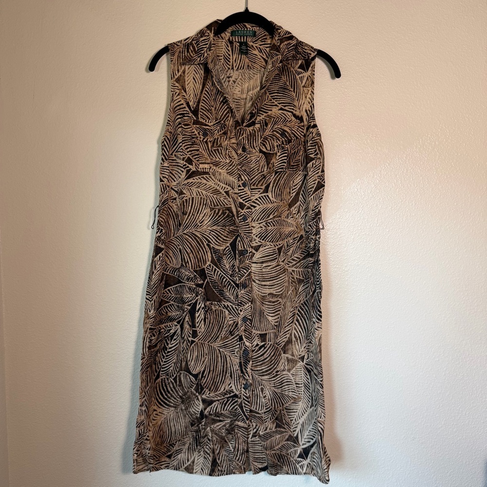 Lauren Ralph Lauren Linen Midi Dress, Size 4, Beige and Black